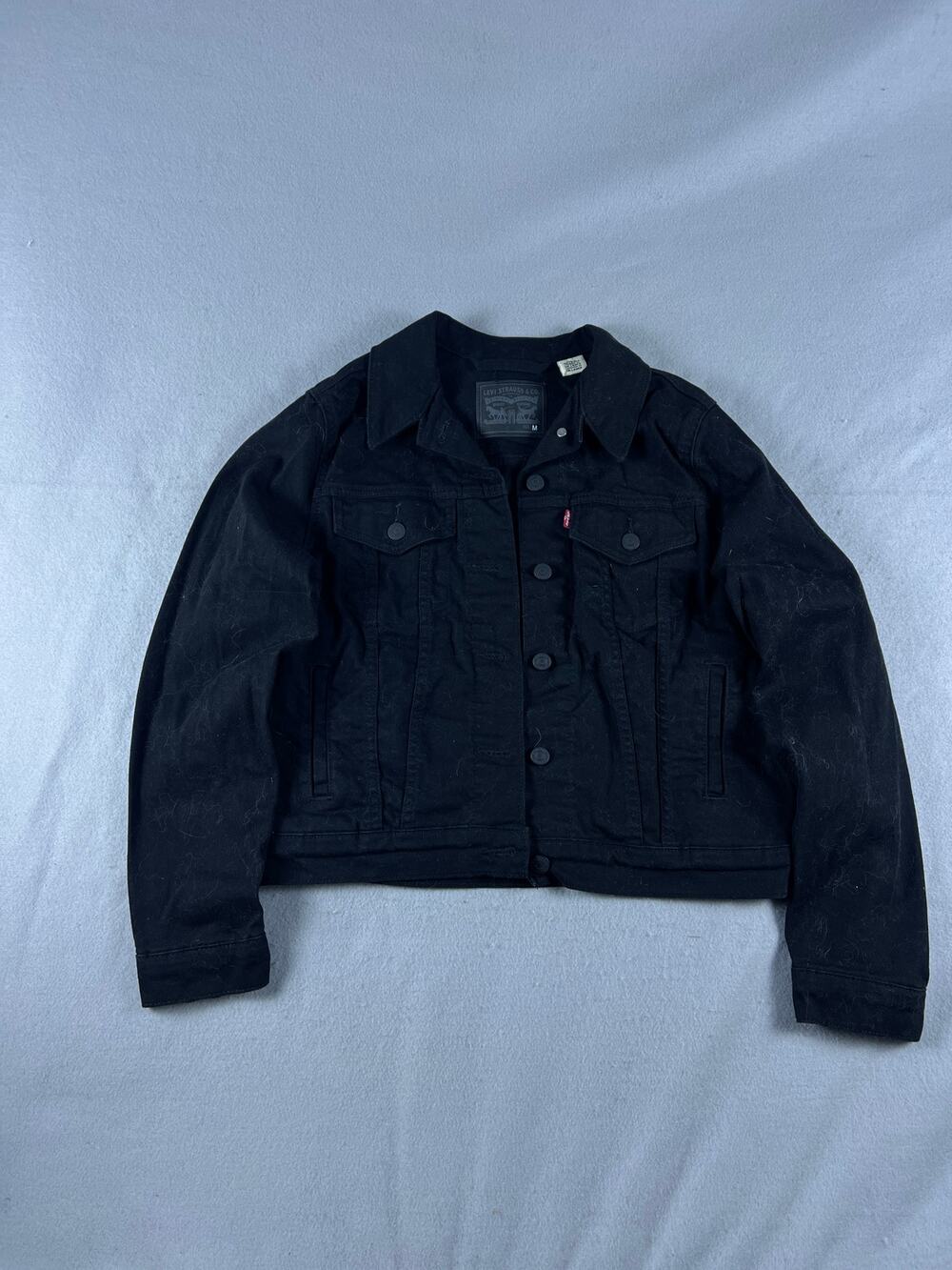 Levi's Denim Trucker Jacket Womens M Black Button Up Collared Twill Classic